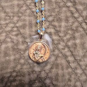 Awe Inspired Mini Selene Pendent with turquoise enamel beaded chain necklace.